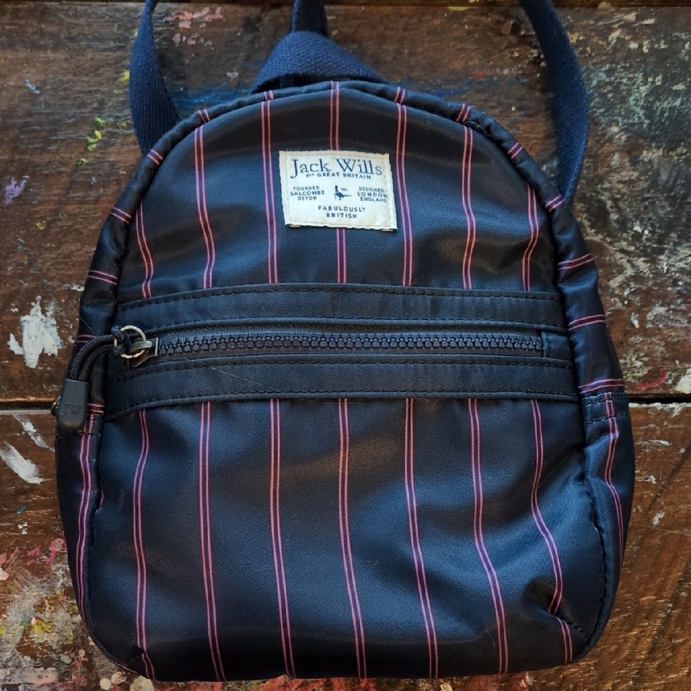 Jack Wills Navy And Pink Striped Mini Backpack